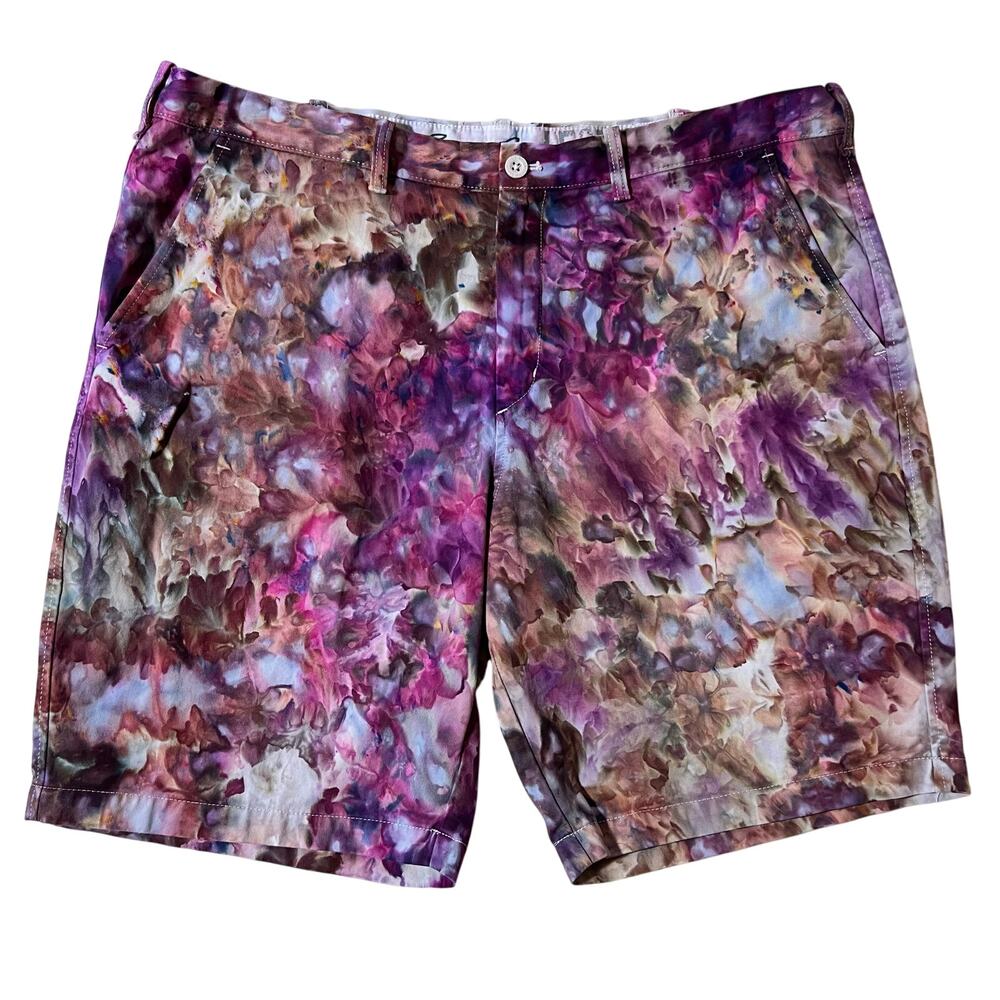 Custom Tie Dye Men’s 42 Chino Shorts Eddie Bauer Festival 10" Inseam Ice Dye